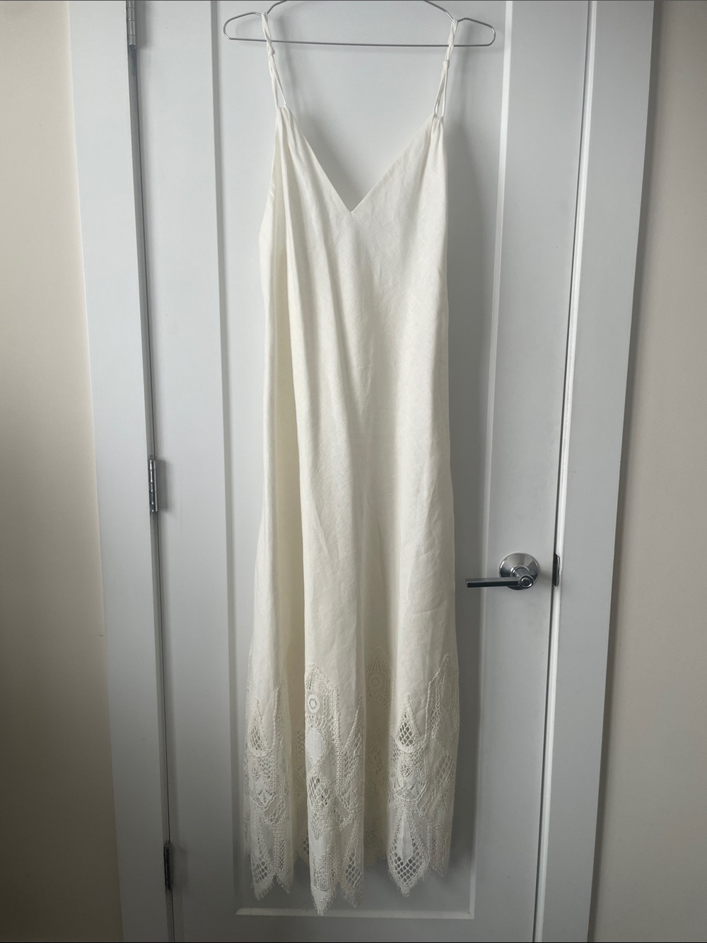 Zara Ivory Maxi Slip Dress with Lace Trim 100% Linen